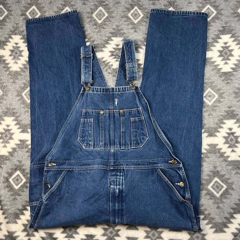 Round House Mens Denim Bib Overalls Blue Workwear Lot 980 38x32
